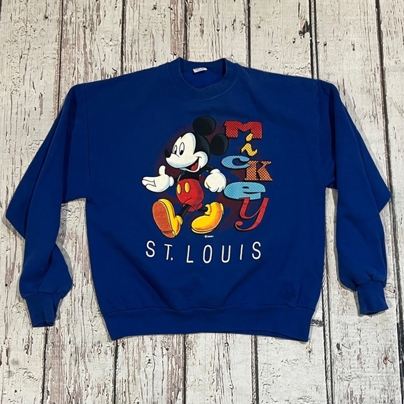 Vintage 1980s Mickey Mouse St. Louis Blue Velva Sheen Crewneck Sweatshirt - Picture 1 of 4